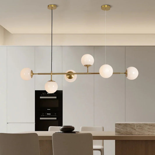 Pendant Lamp Modern Art Deco with 6 Globe Shades and Adjustable Height