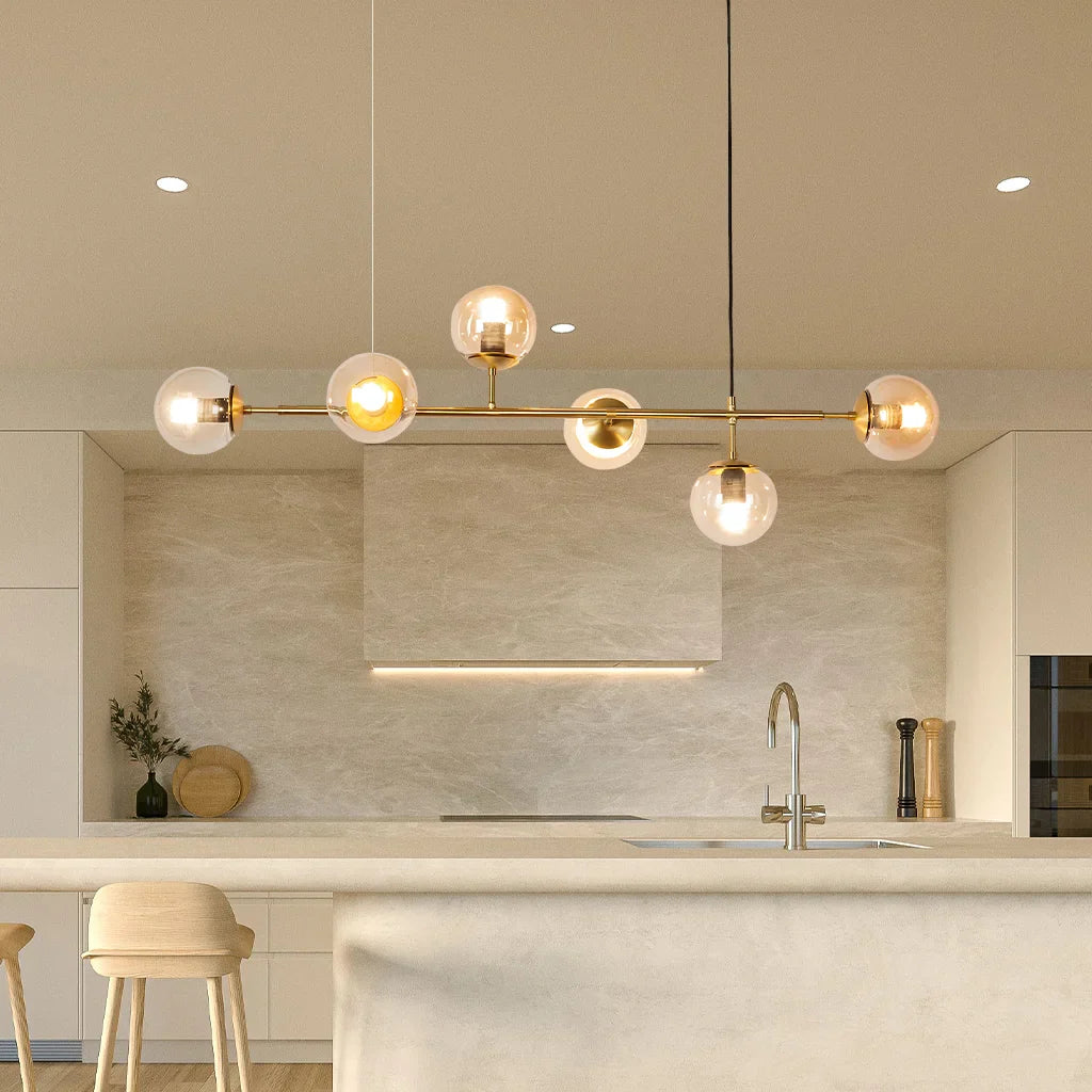 Pendant Lamp Modern Art Deco with 6 Globe Shades and Adjustable Height