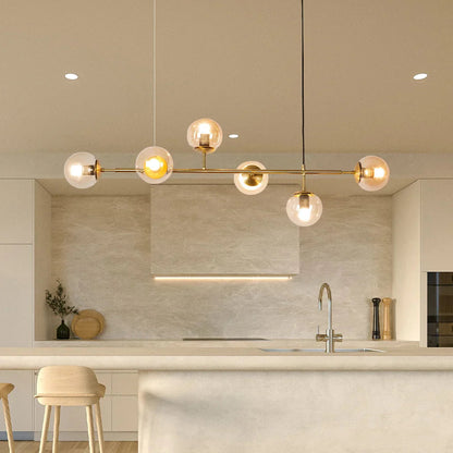 Pendant Lamp Modern Art Deco with 6 Globe Shades and Adjustable Height