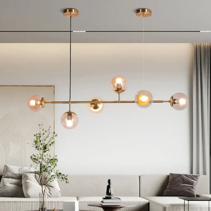 Pendant Lamp Modern Art Deco with 6 Globe Shades and Adjustable Height