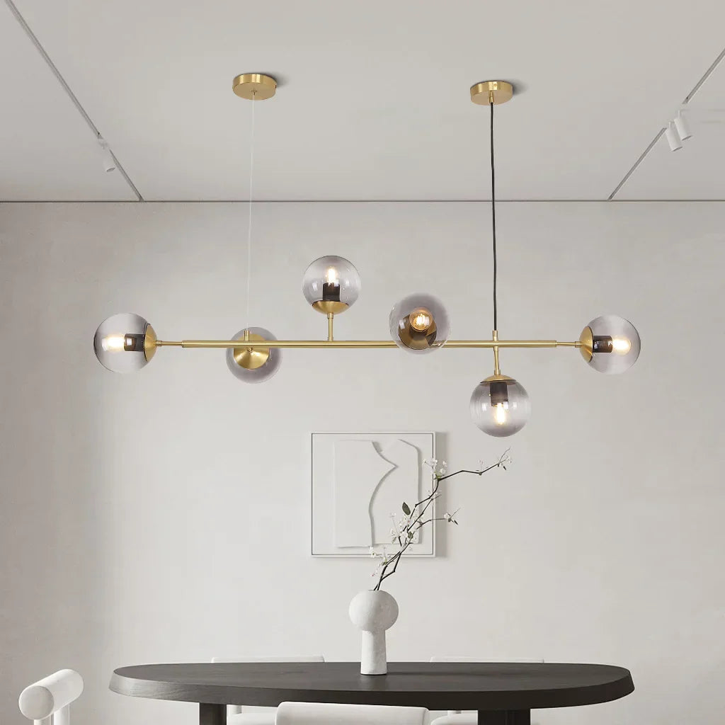 Pendant Lamp Modern Art Deco with 6 Globe Shades and Adjustable Height