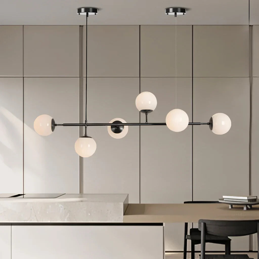Pendant Lamp Modern Art Deco with 6 Globe Shades and Adjustable Height