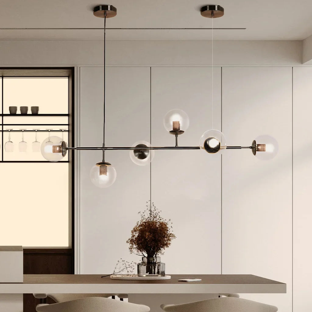 Pendant Lamp Modern Art Deco with 6 Globe Shades and Adjustable Height