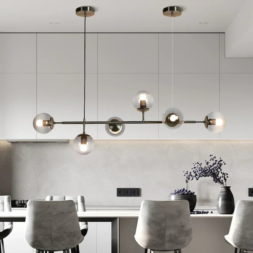 Pendant Lamp Modern Art Deco with 6 Globe Shades and Adjustable Height