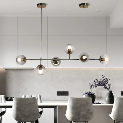 Pendant Lamp Modern Art Deco with 6 Globe Shades and Adjustable Height