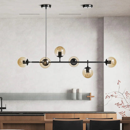 Pendant Lamp Modern Art Deco with 6 Globe Shades and Adjustable Height