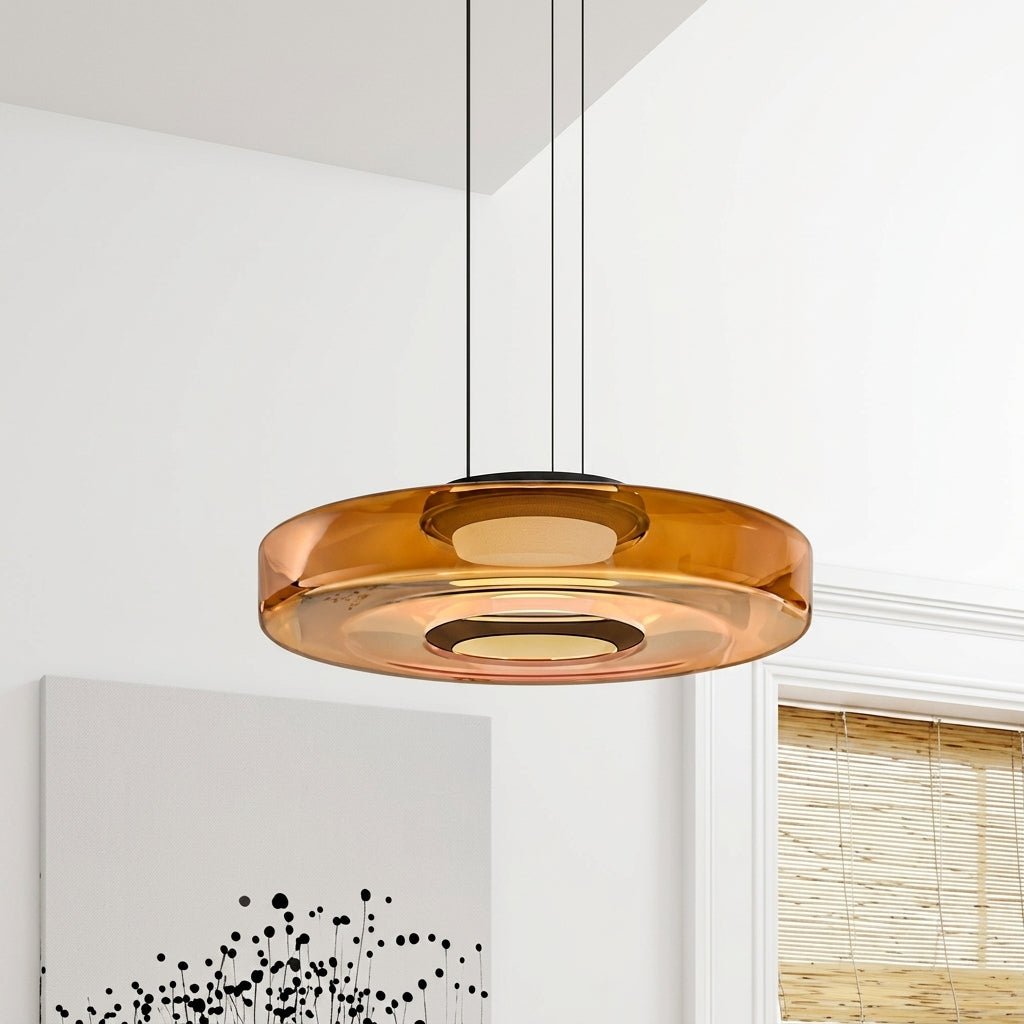 Pendant Lamp Modern Art Deco with Round Translucent Glass Shade
