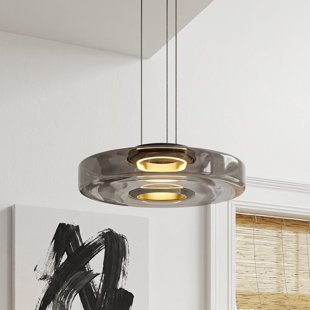 Pendant Lamp Modern Art Deco with Round Translucent Glass Shade
