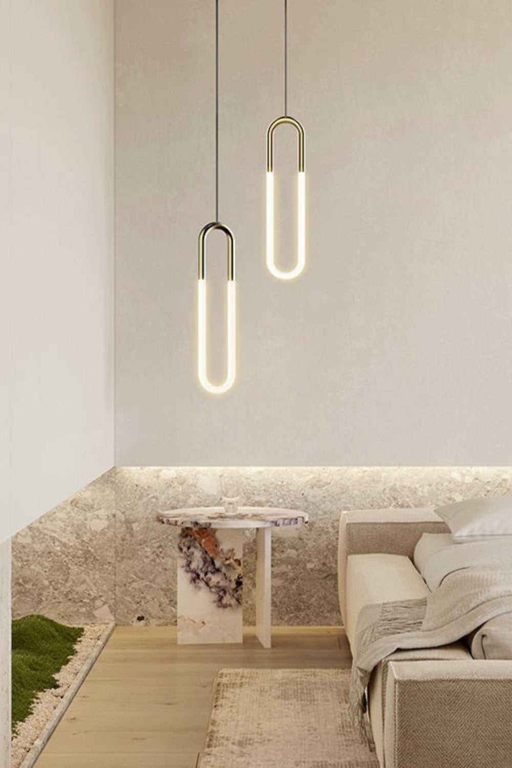 Pendant Lamp Modern Art Deco with U-Shaped LED Loop and Adjustable Wire