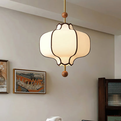 Pendant Lamp Modern Lantern Fabric Shade with Wood Accents