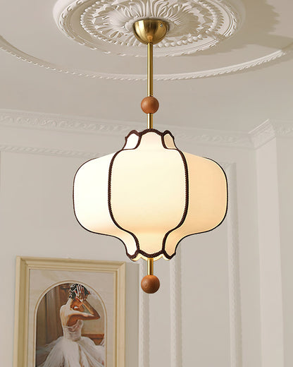 Pendant Lamp Modern Lantern Fabric Shade with Wood Accents