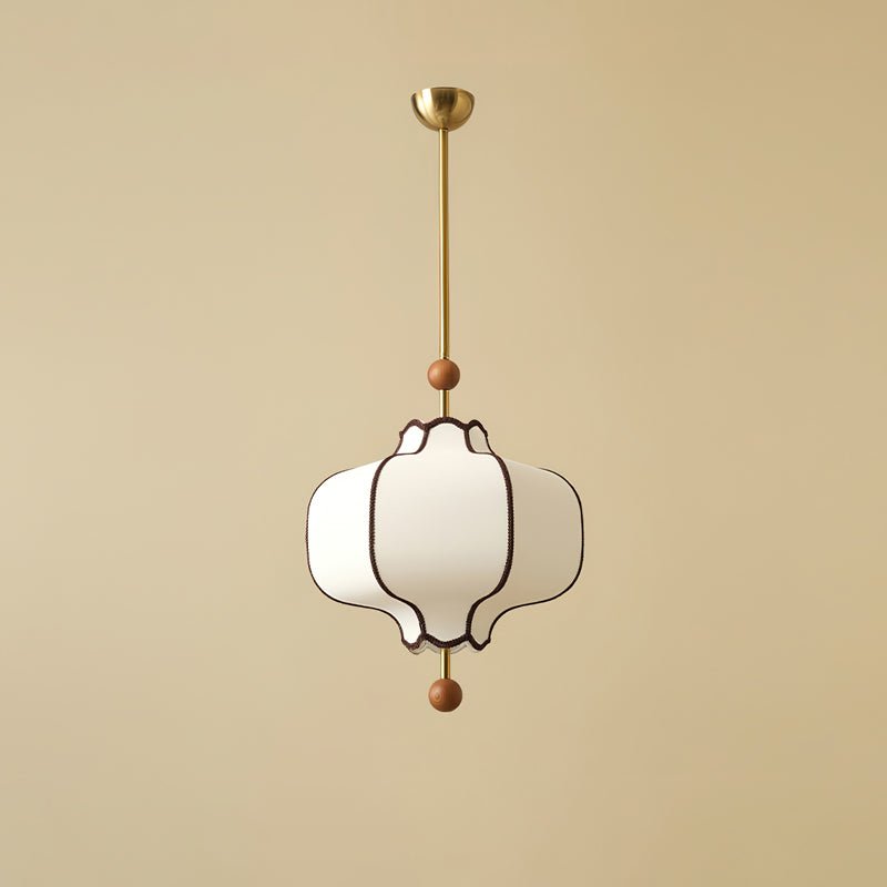 Pendant Lamp Modern Lantern Fabric Shade with Wood Accents