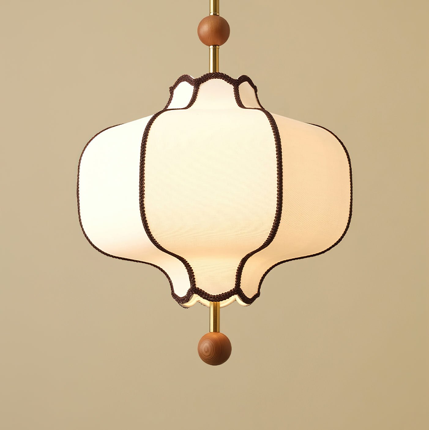 Pendant Lamp Modern Lantern Fabric Shade with Wood Accents