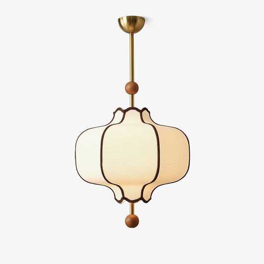 Pendant Lamp Modern Lantern Fabric Shade with Wood Accents
