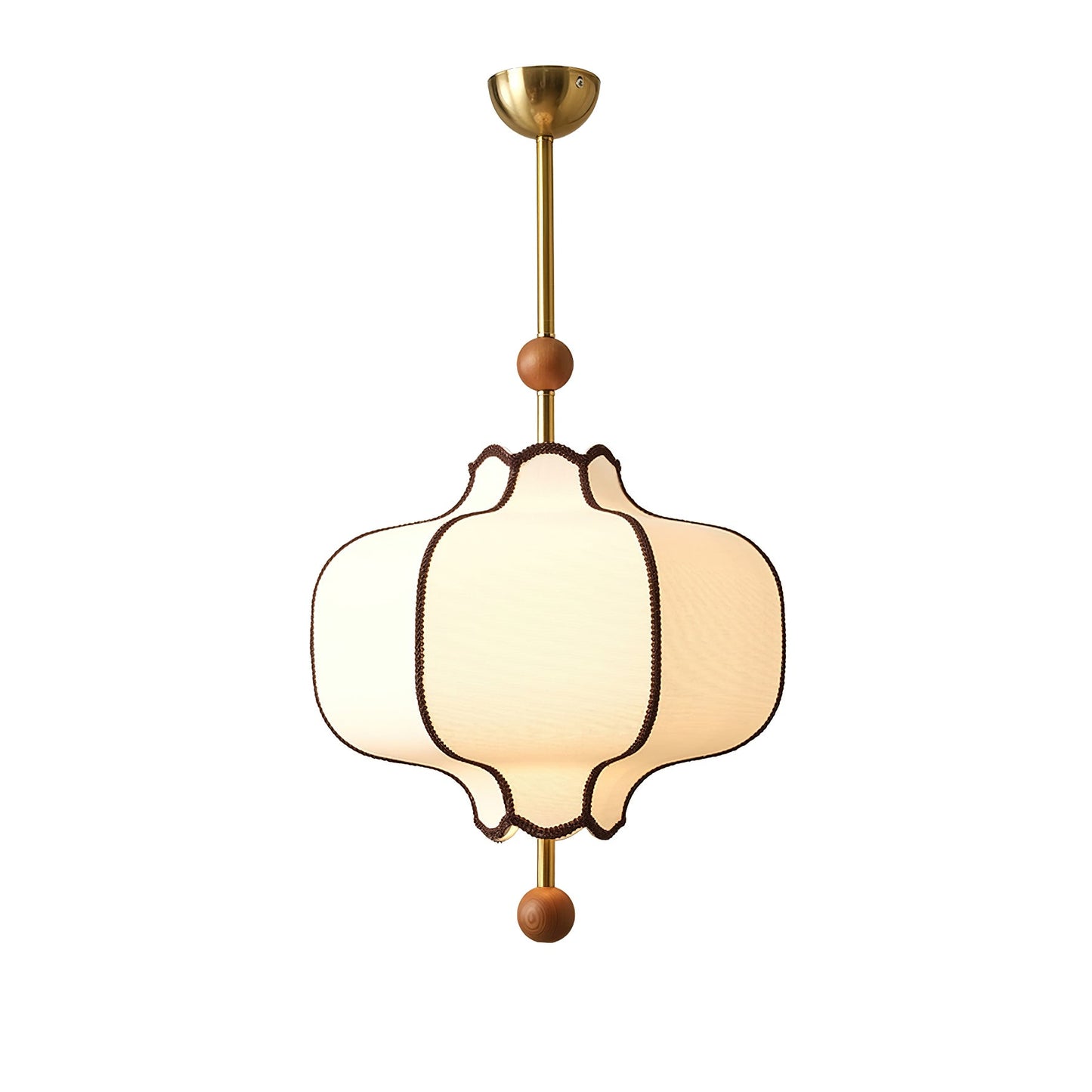 Pendant Lamp Modern Lantern Fabric Shade with Wood Accents
