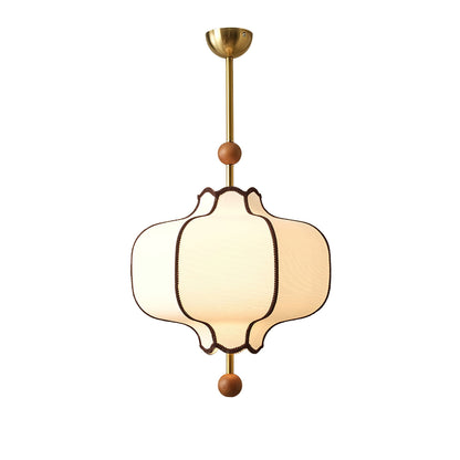 Pendant Lamp Modern Lantern Fabric Shade with Wood Accents