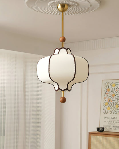 Pendant Lamp Modern Lantern Fabric Shade with Wood Accents