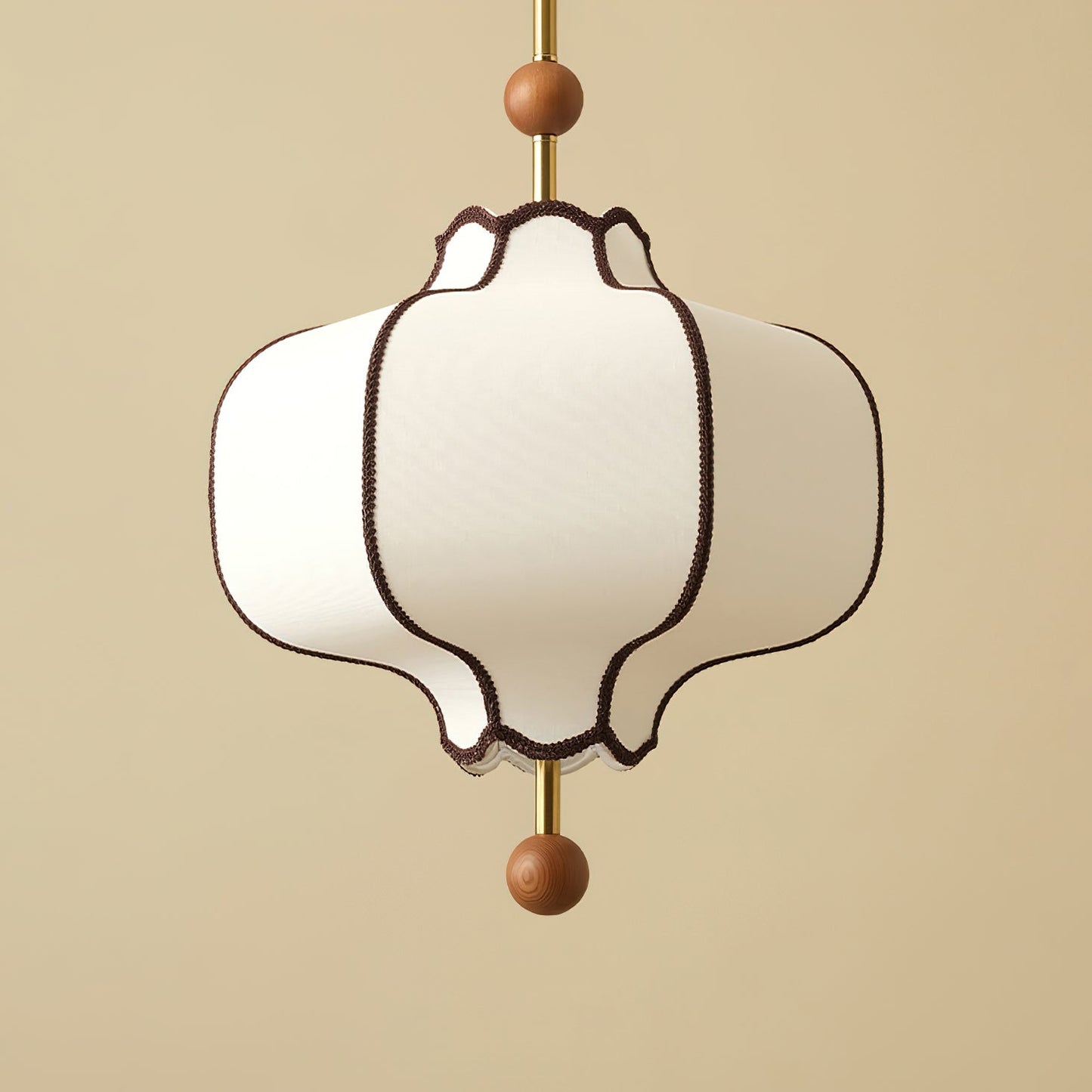 Pendant Lamp Modern Lantern Fabric Shade with Wood Accents