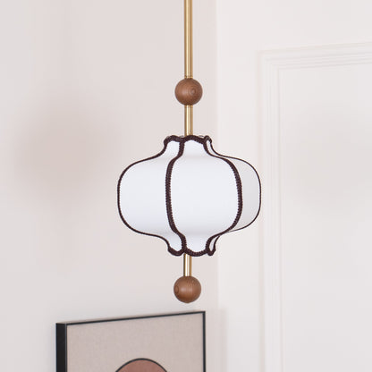 Pendant Lamp Modern Lantern Fabric Shade with Wood Accents