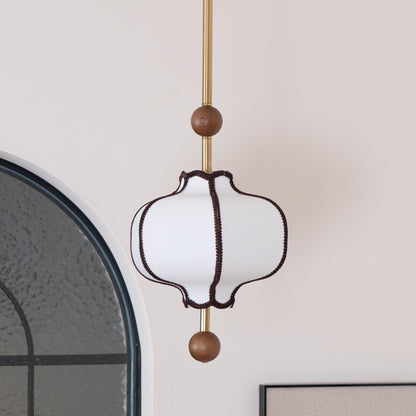 Pendant Lamp Modern Lantern Fabric Shade with Wood Accents