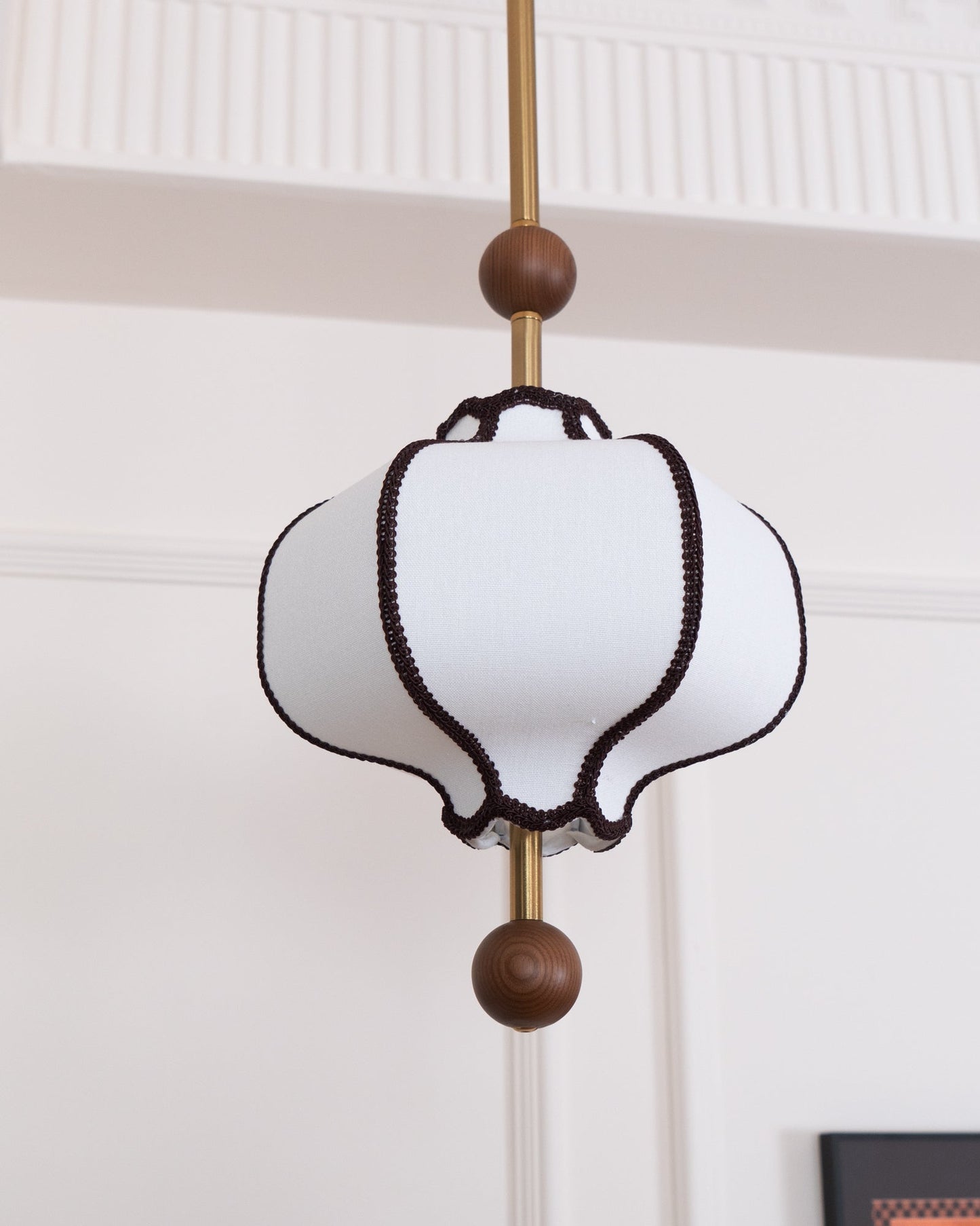 Pendant Lamp Modern Lantern Fabric Shade with Wood Accents