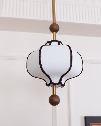 Pendant Lamp Modern Lantern Fabric Shade with Wood Accents
