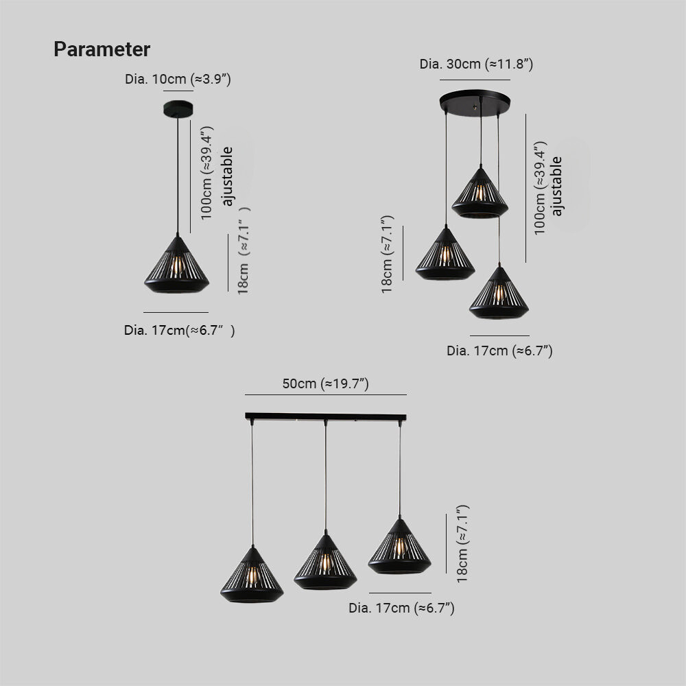 Pendant Lamp Modern Minimalist with Conical Slotted Shade and Adjustable Height