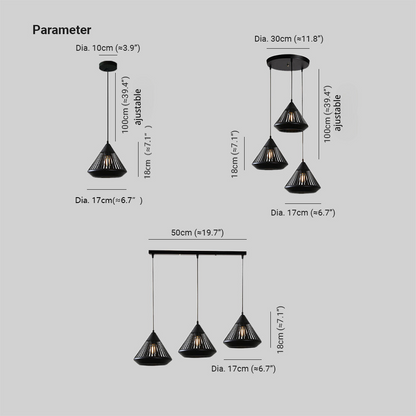 Pendant Lamp Modern Minimalist with Conical Slotted Shade and Adjustable Height