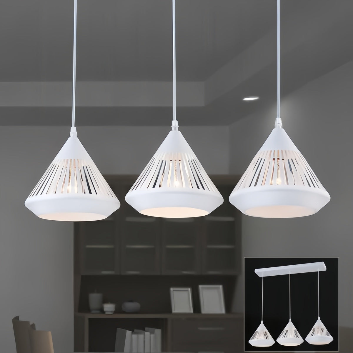 Pendant Lamp Modern Minimalist with Conical Slotted Shade and Adjustable Height