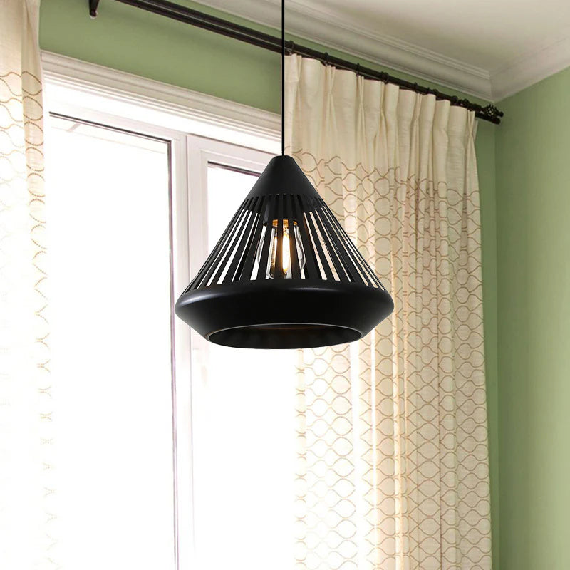 Pendant Lamp Modern Minimalist with Conical Slotted Shade and Adjustable Height
