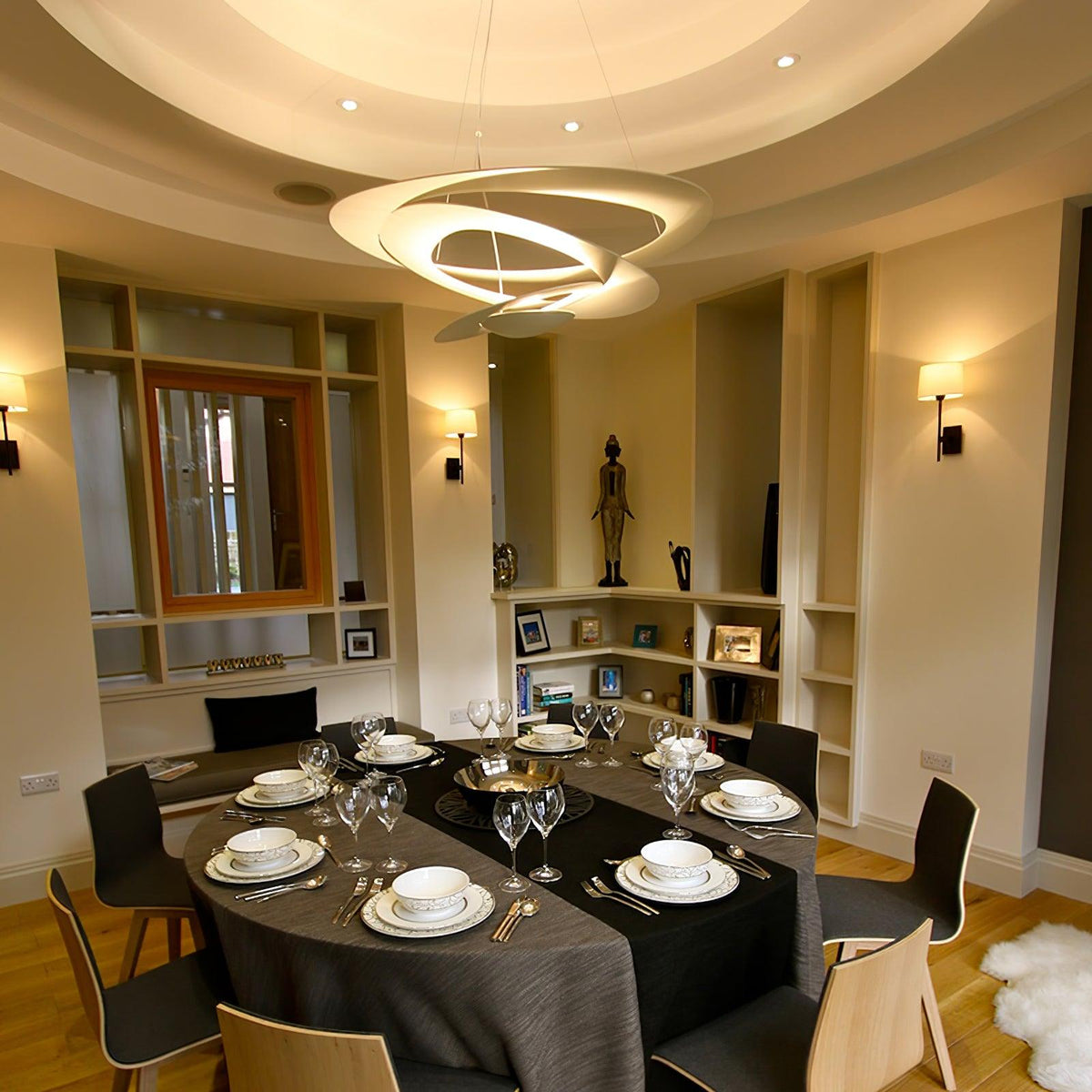 Pendant Lamp Modern Spiral Ring Design with Adjustable Suspension Cable