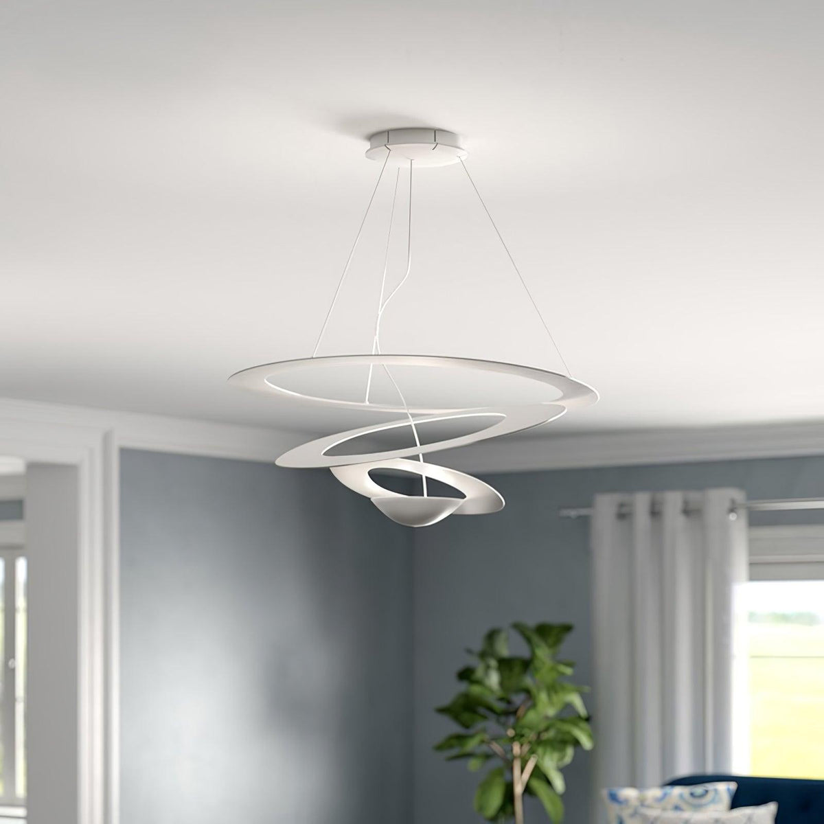 Pendant Lamp Modern Spiral Ring Design with Adjustable Suspension Cable