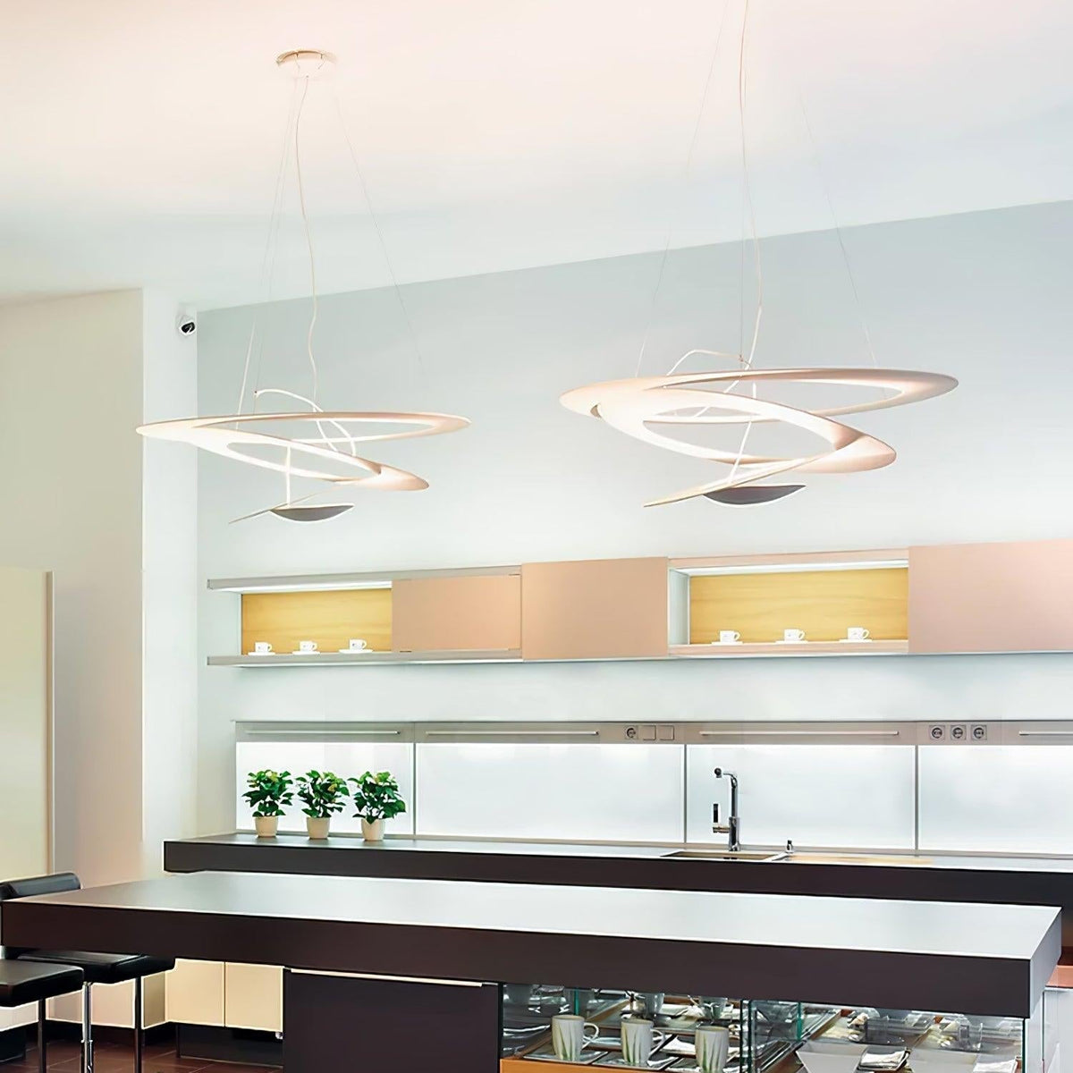 Pendant Lamp Modern Spiral Ring Design with Adjustable Suspension Cable