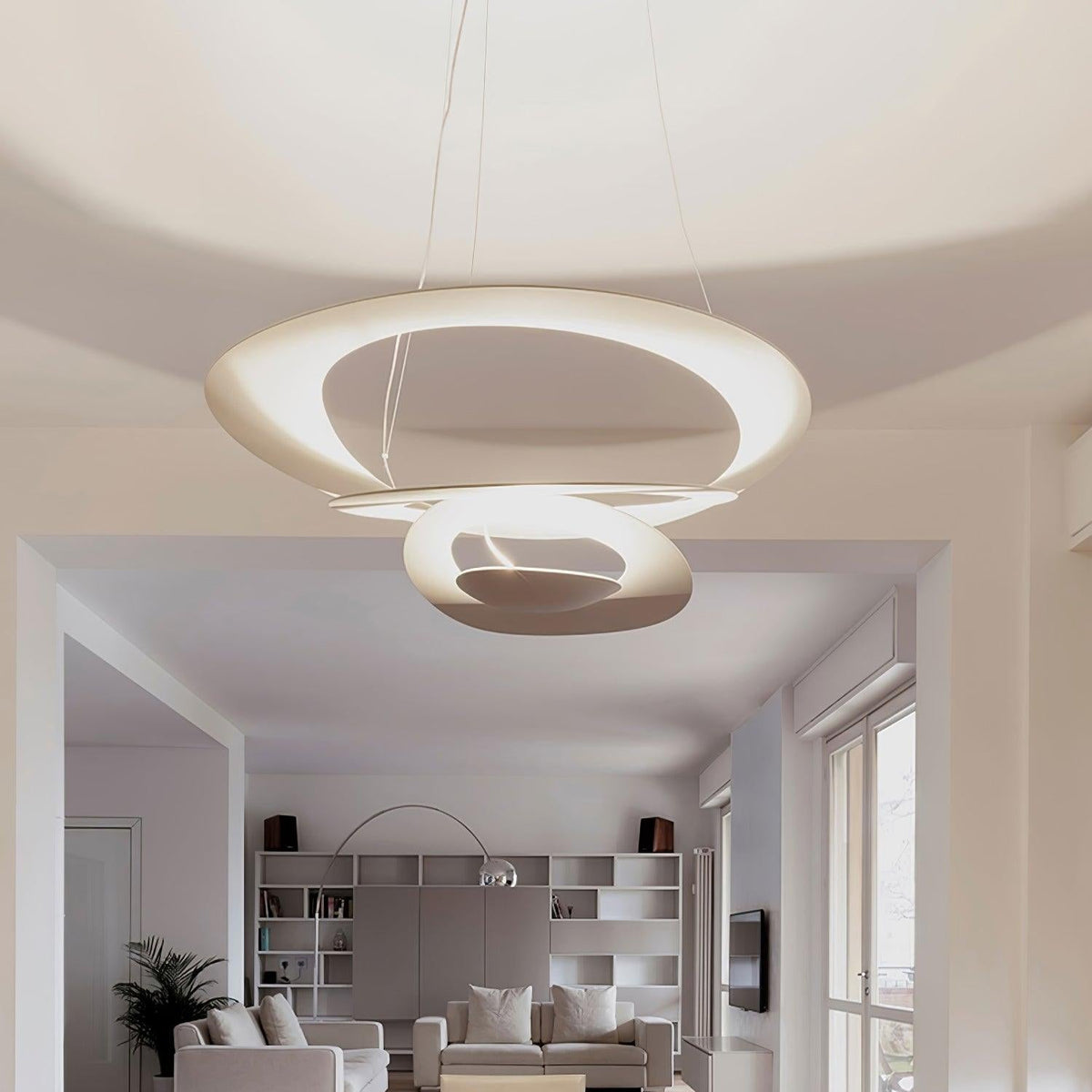 Pendant Lamp Modern Spiral Ring Design with Adjustable Suspension Cable