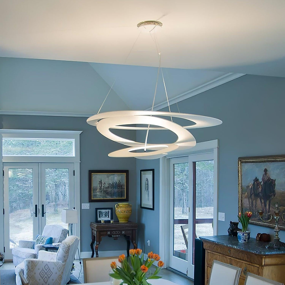 Pendant Lamp Modern Spiral Ring Design with Adjustable Suspension Cable
