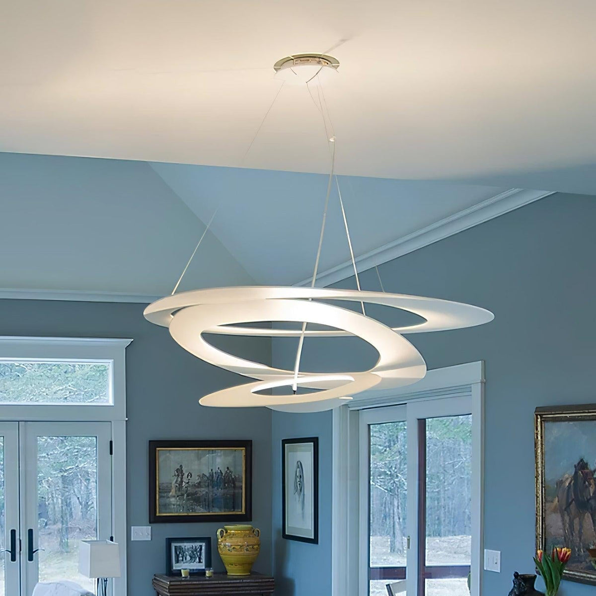 Pendant Lamp Modern Spiral Ring Design with Adjustable Suspension Cable