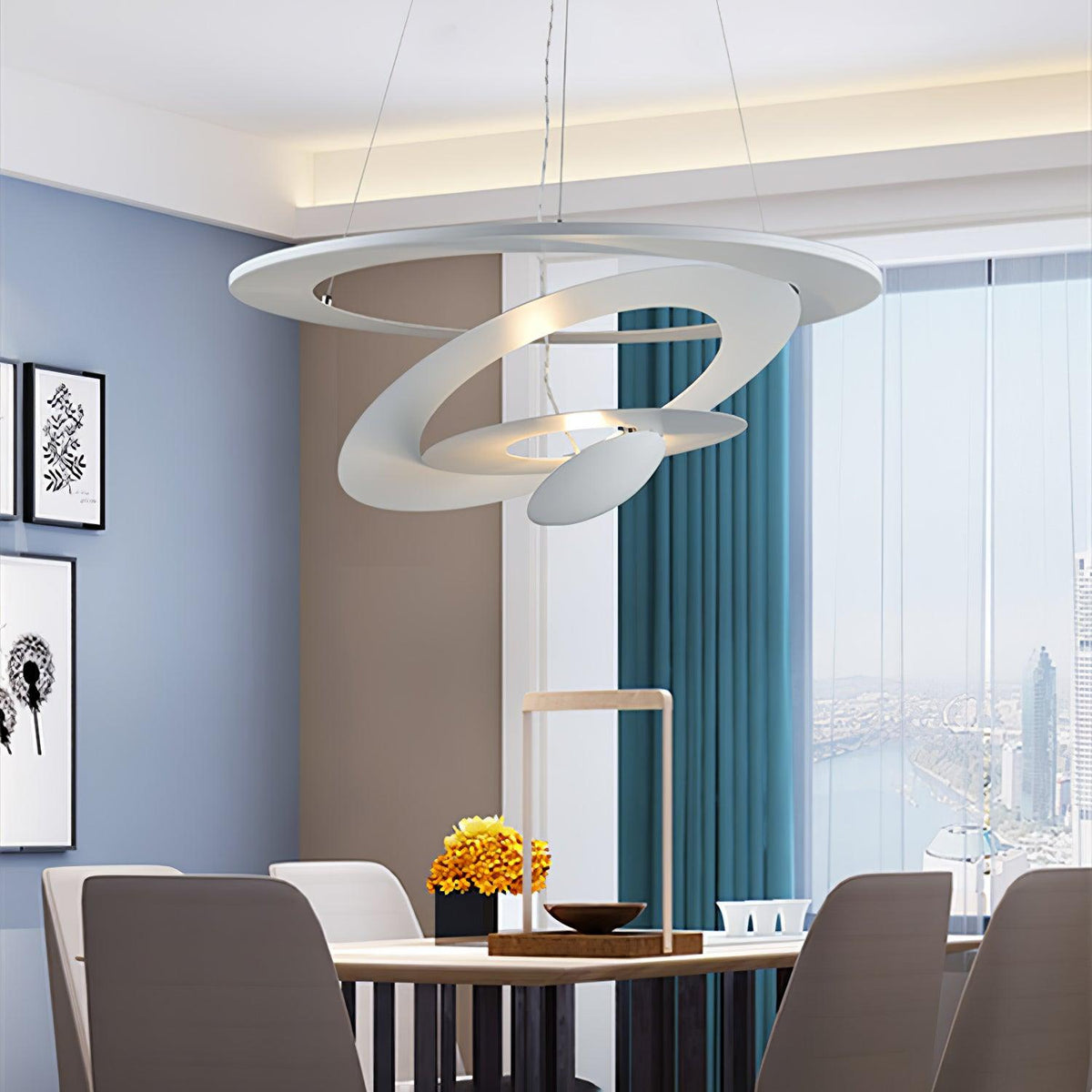 Pendant Lamp Modern Spiral Ring Design with Adjustable Suspension Cable