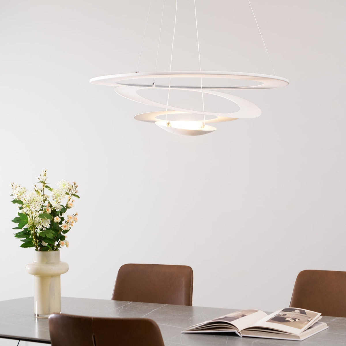 Pendant Lamp Modern Spiral Ring Design with Adjustable Suspension Cable