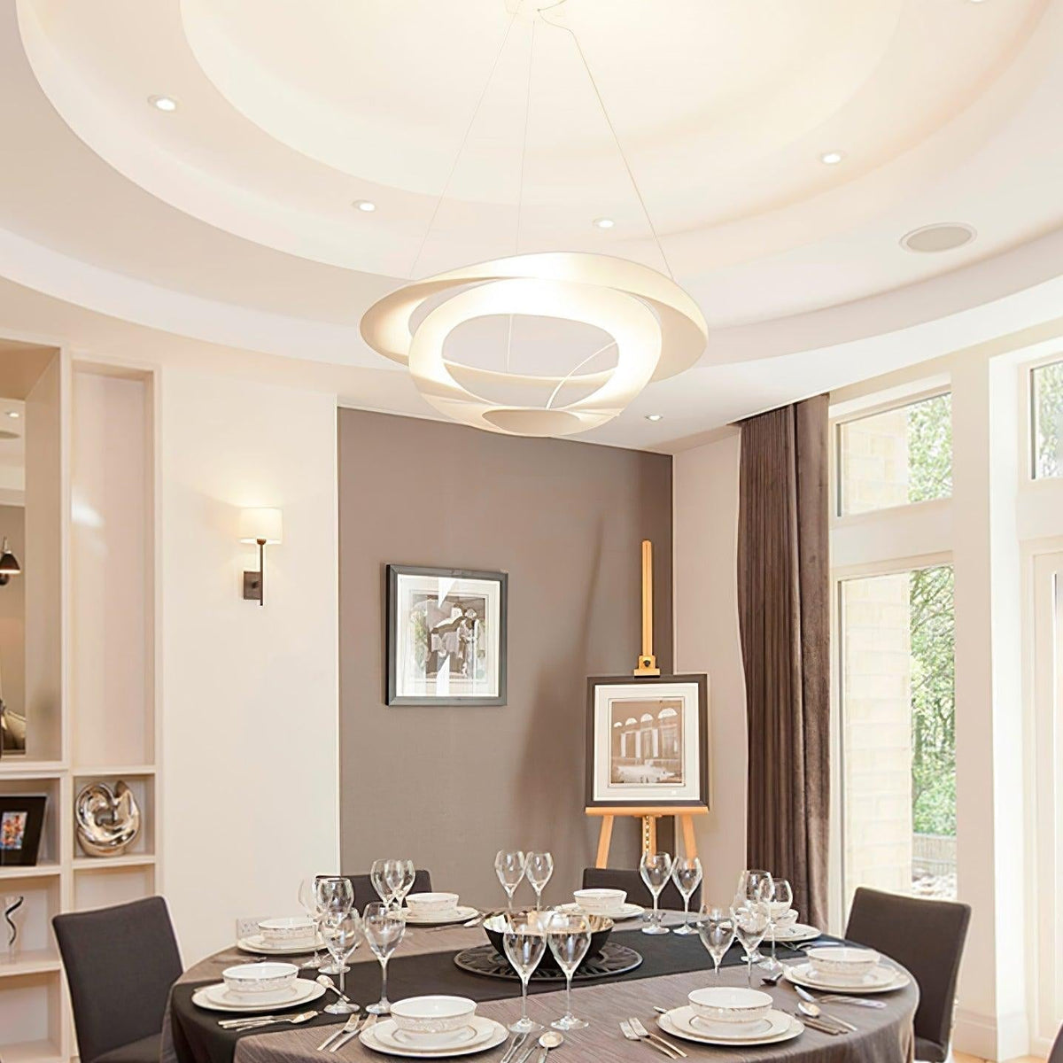 Pendant Lamp Modern Spiral Ring Design with Adjustable Suspension Cable