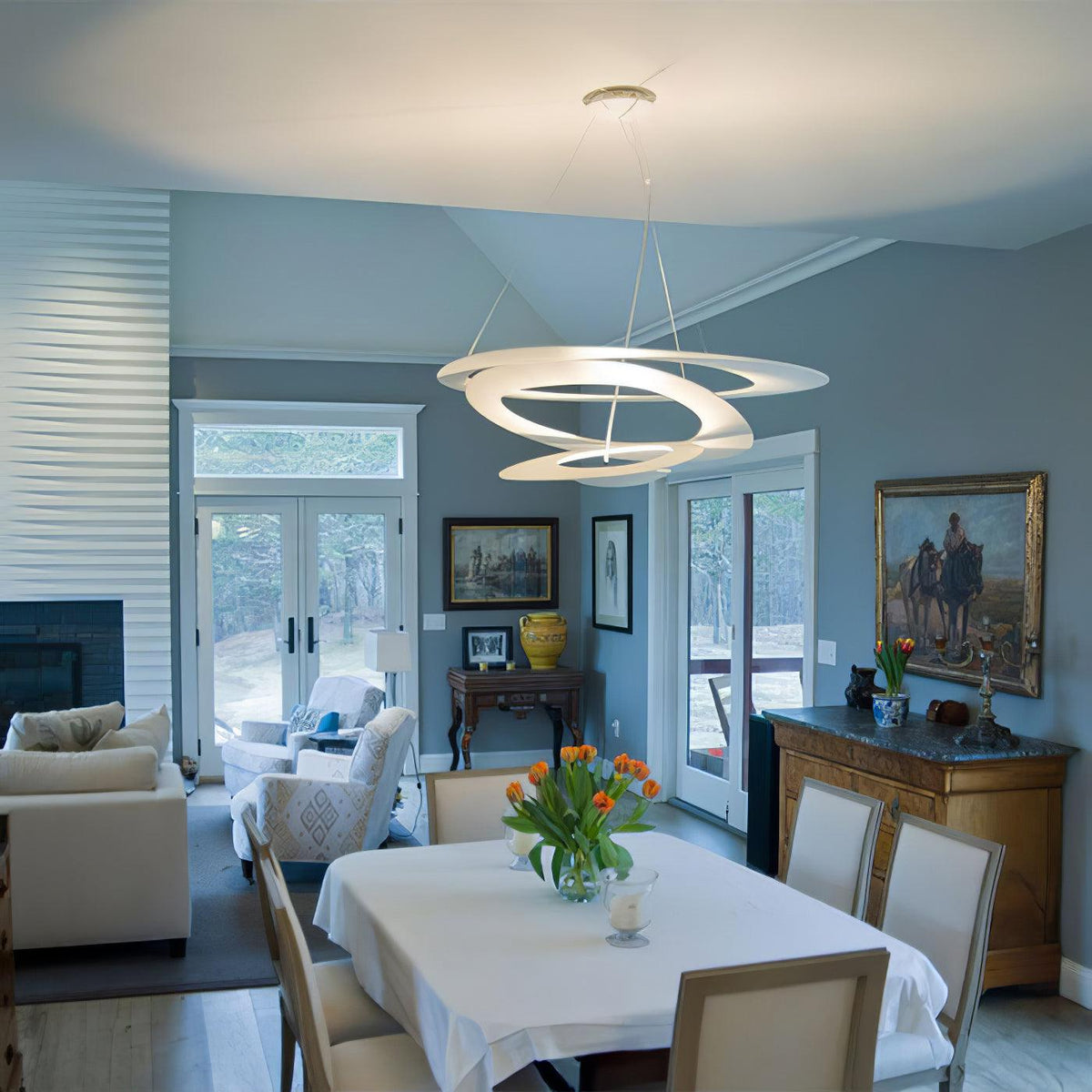 Pendant Lamp Modern Spiral Ring Design with Adjustable Suspension Cable