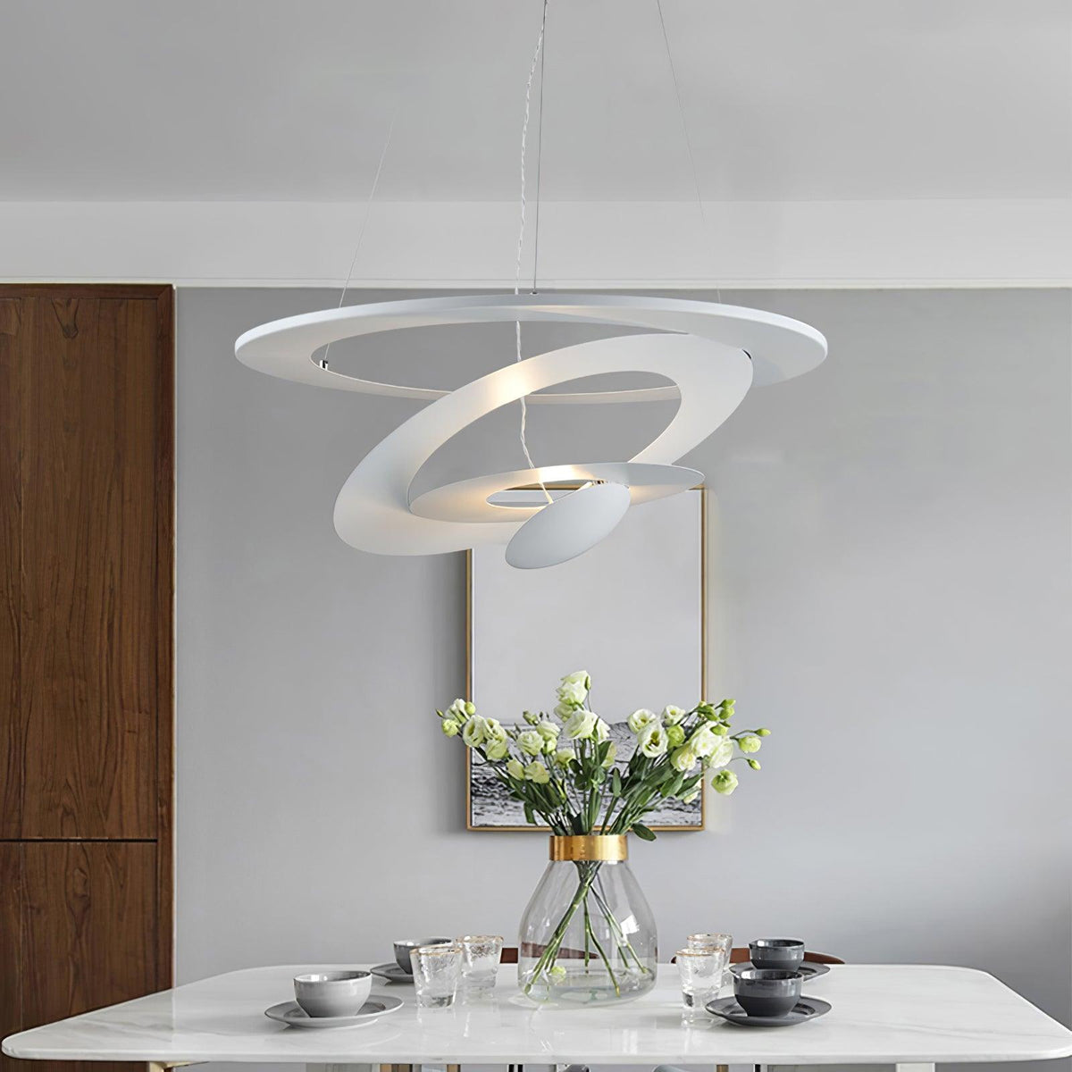 Pendant Lamp Modern Spiral Ring Design with Adjustable Suspension Cable