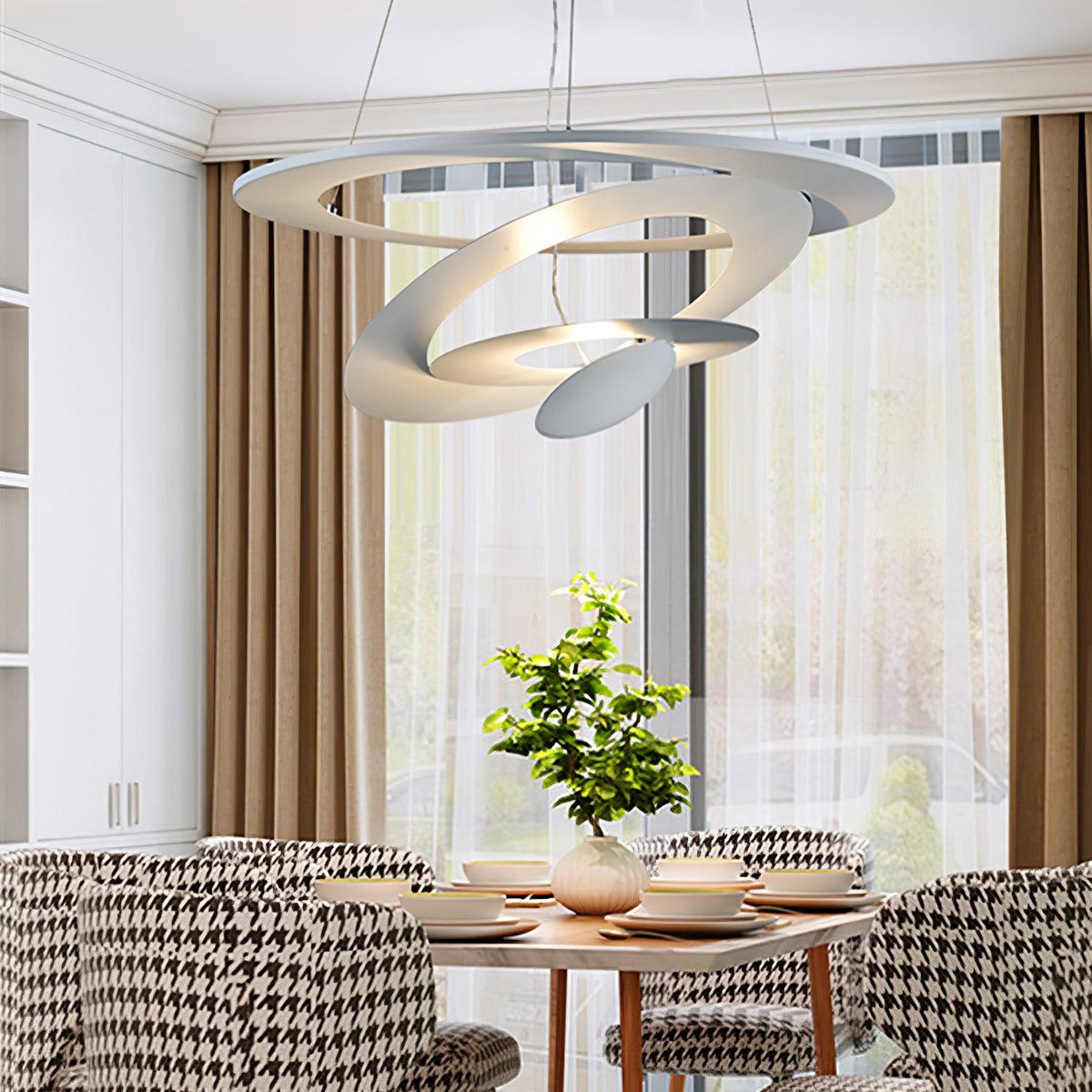 Pendant Lamp Modern Spiral Ring Design with Adjustable Suspension Cable