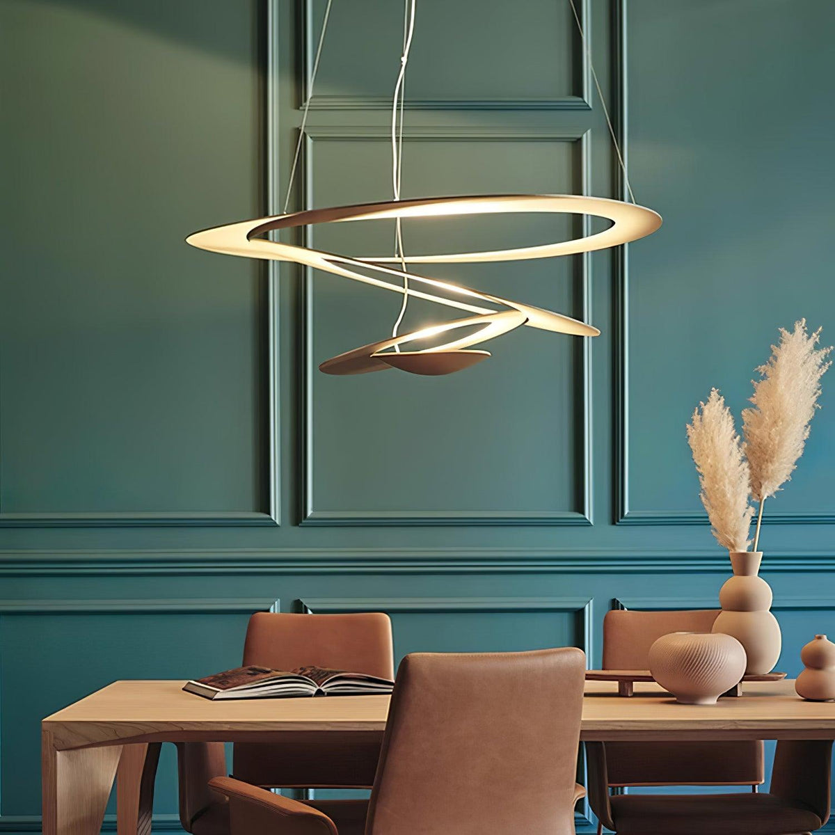 Pendant Lamp Modern Spiral Ring Design with Adjustable Suspension Cable