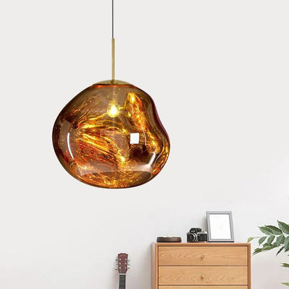 Pendant Lamp Modern with Molten Glass Globe Shade
