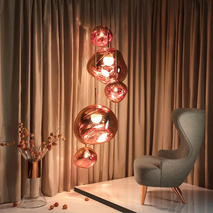 Pendant Lamp Modern with Molten Glass Globe Shade