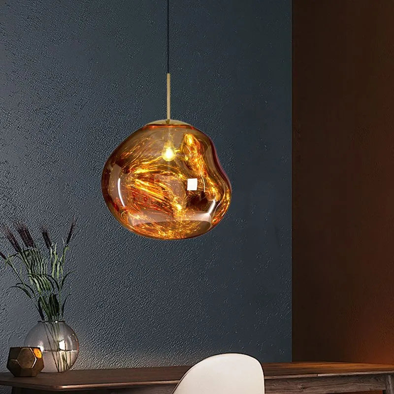 Pendant Lamp Modern with Molten Glass Globe Shade