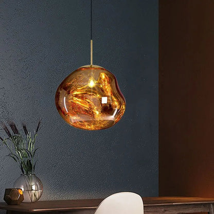 Pendant Lamp Modern with Molten Glass Globe Shade