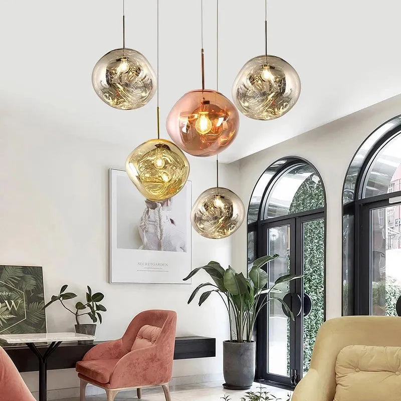Pendant Lamp Modern with Molten Glass Globe Shade