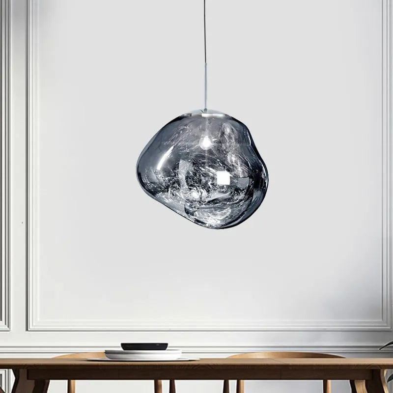 Pendant Lamp Modern with Molten Glass Globe Shade
