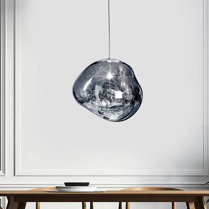 Pendant Lamp Modern with Molten Glass Globe Shade